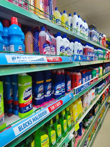 Shelves of packaged snacks and namkeen at V.V Mart